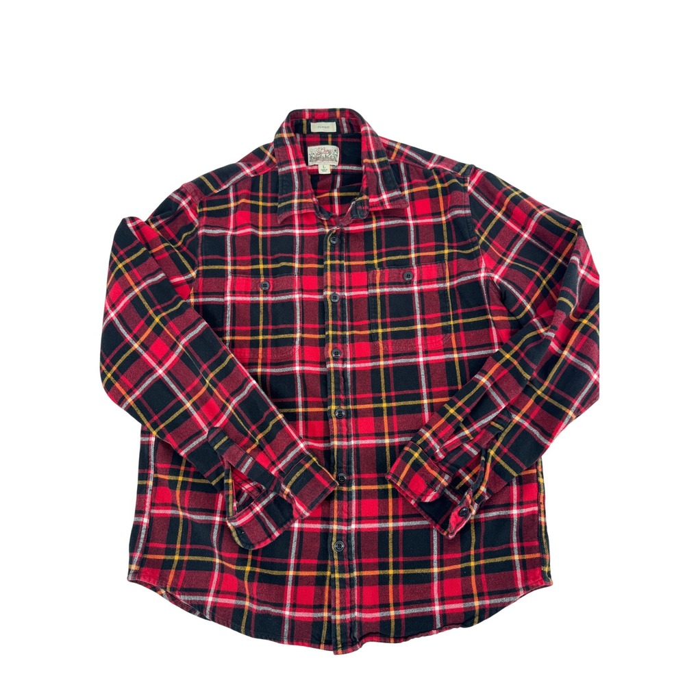 J.Crew Flannel Shirt Mens L Red Plaid Mid-Weight Double Brushed Classic AB896